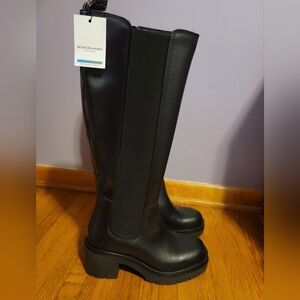 NWT Scotch & Soda Black Leather Chelsea knee-high Boots - size 8.5